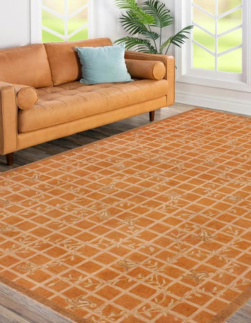 handmade Transitional Kafkaz Chobi Ziegler Orange Beige Hand Knotted RECTANGLE 100% WOOL area rug 9 x 12